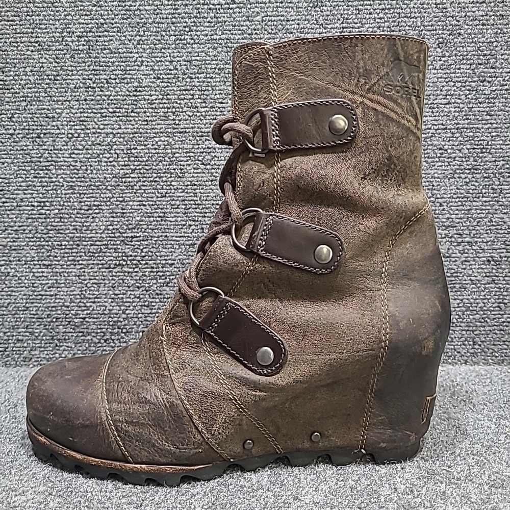 Sorel Joan of Arctic Wedge Lace Up Leather Boots Brown Womens Size 9.5 / EU 40.5 - Picture 9 of 13
